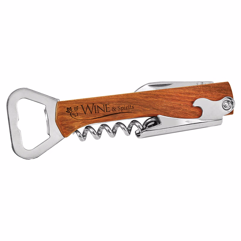5 1/4" Wooden Bottle Opener & Wine Corkscrew