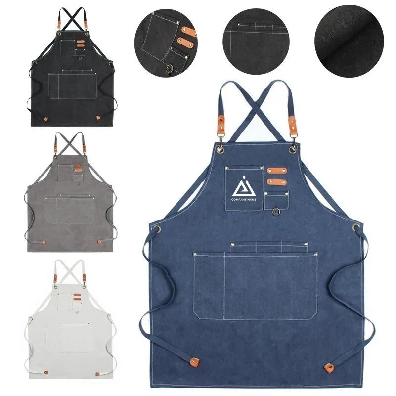 Cotton Canvas Cross Back Adjustable Kitchen Apron 1