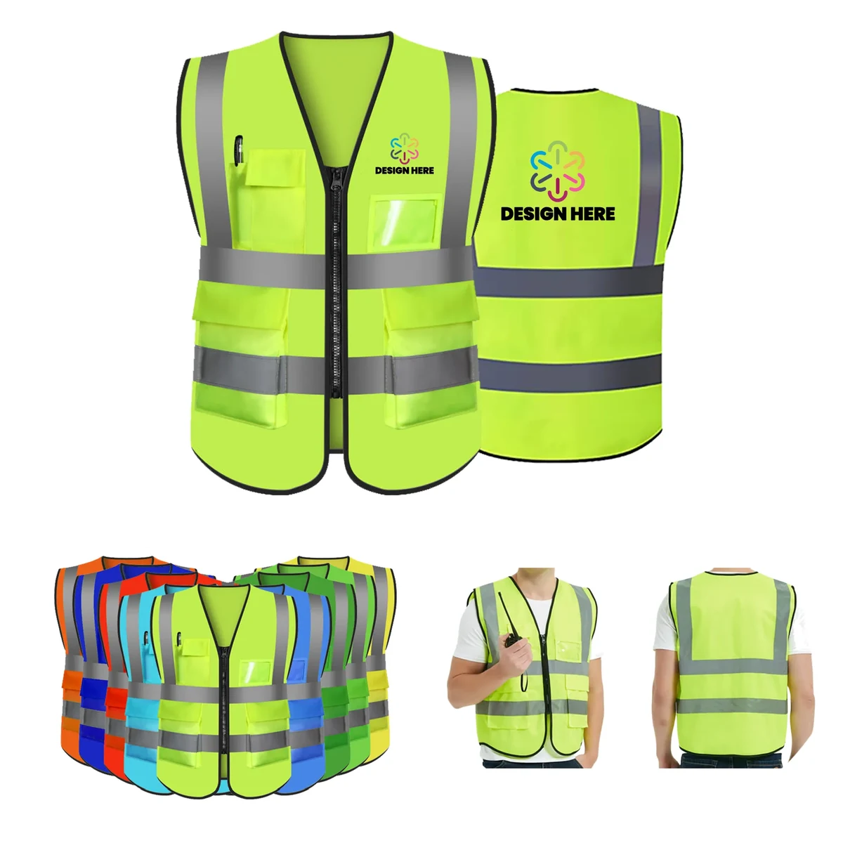 Adult High Visibility Safety Vest Full Color 1