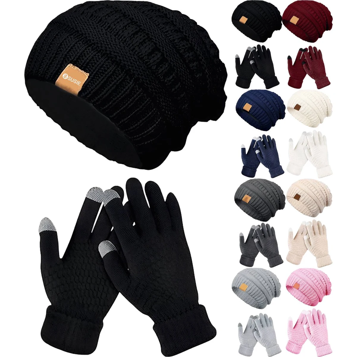 Winter Warm Knit Hat & Gloves Set 1