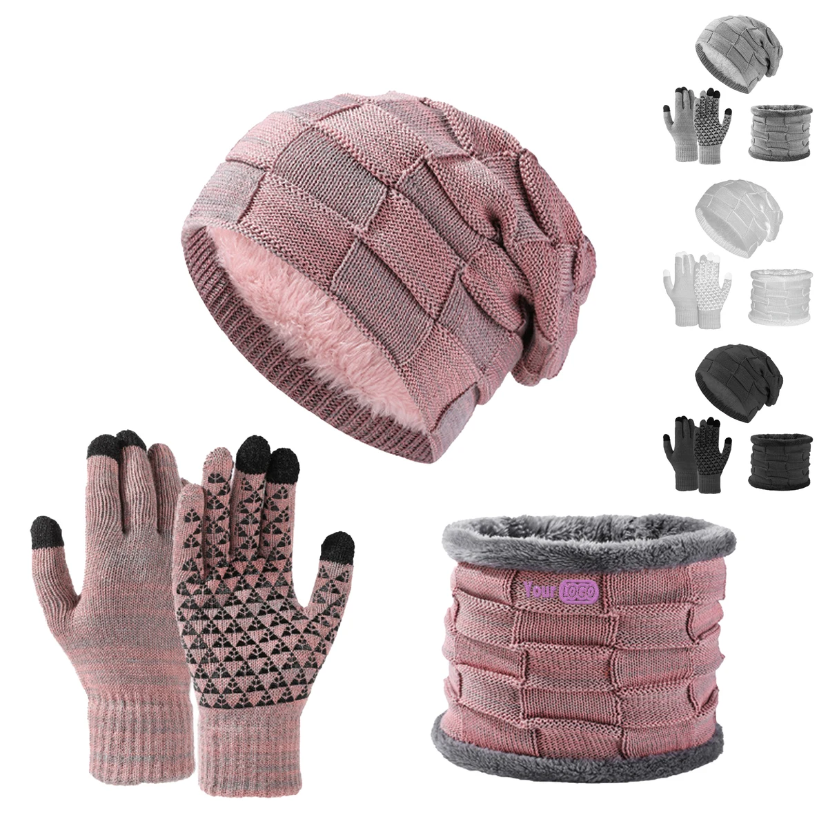 Polyester Three Piece Set Of Fashion And Functional Winter Accessories 1