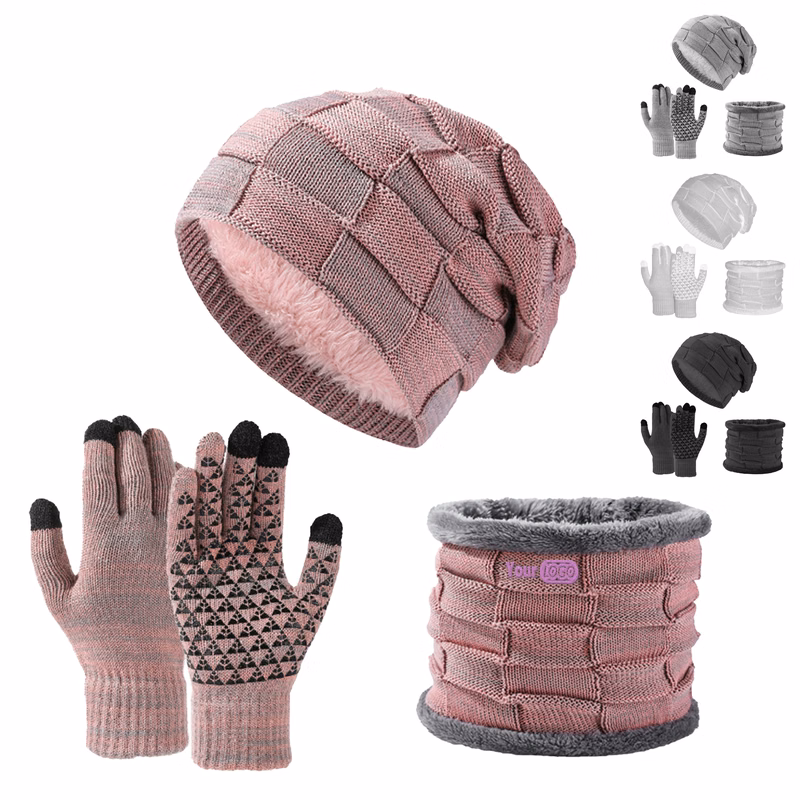 Polyester Three Piece Set Of Fashion And Functional Winter Accessories