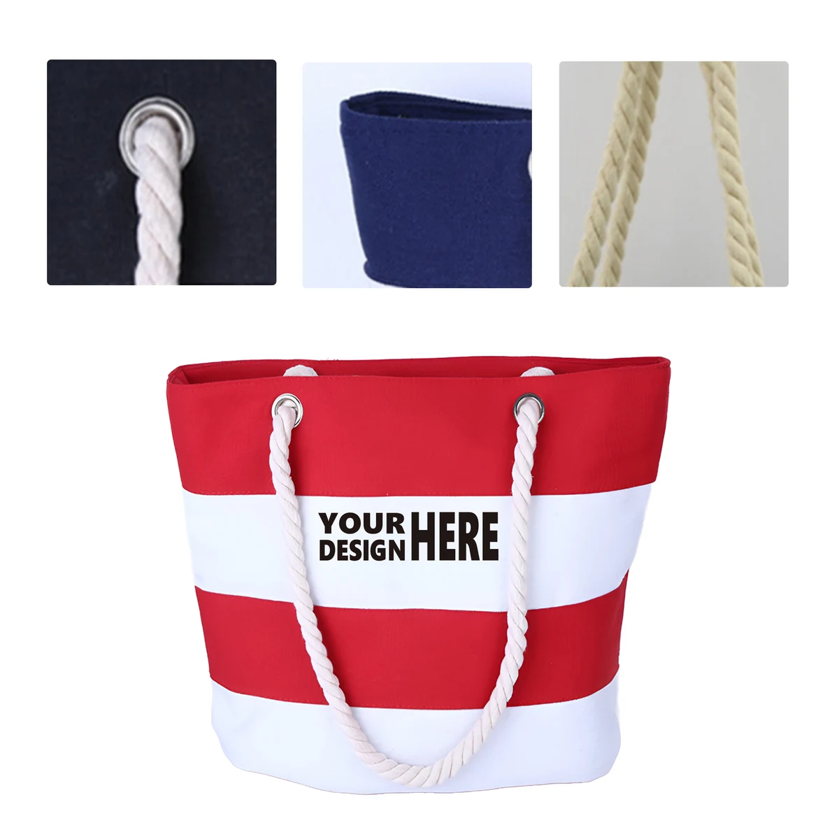 MOQ50 Custom Striped Canvas Beach Tote Bag With Logo, custom tote bag with logo imprint 1