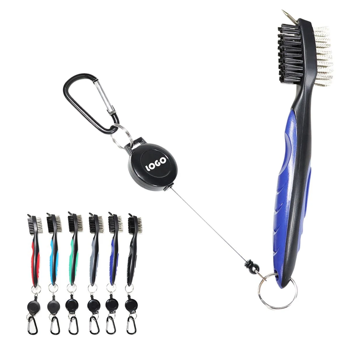 Double-Sided Golf Brush with Retractable Carabiner 1
