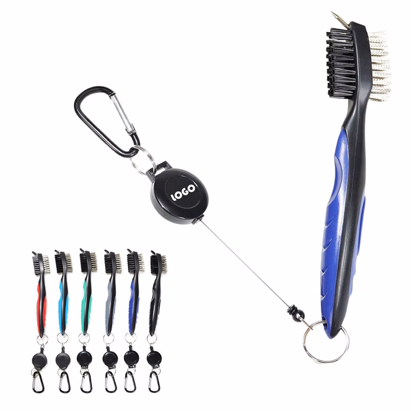 Double-Sided Golf Brush with Retractable Carabiner