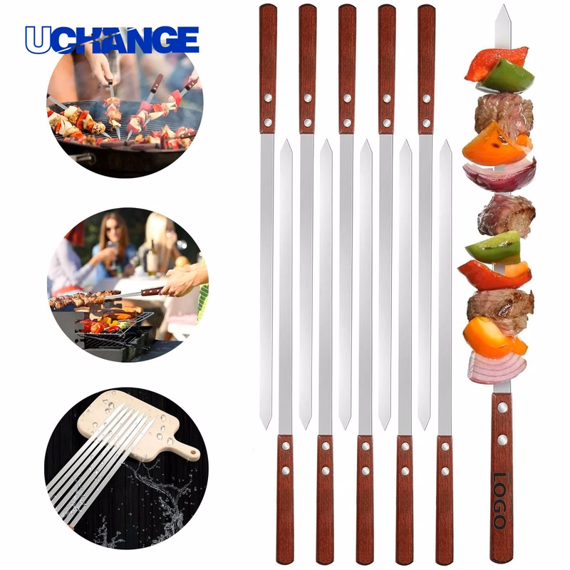 Stainless Steel Wooden Handle Barbecue Skewer Tool