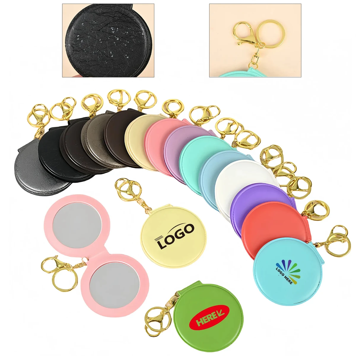 Portable Folding Round Keychain Mirror Matte Dual Sided PVC 1
