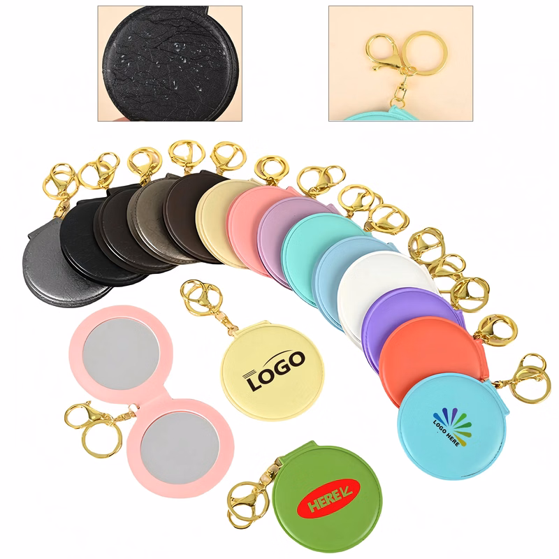 Portable Folding Round Keychain Mirror Matte Dual Sided PVC