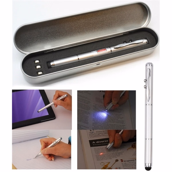 Metal Ballpoint Pen w/Stylus, Laser Pointer & LED Set