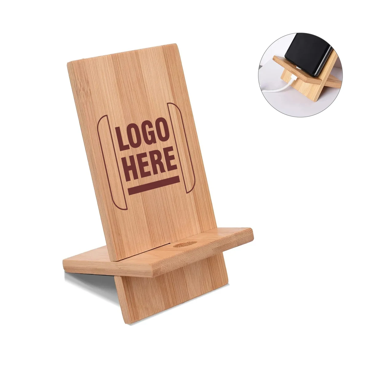 MOQ 50 Laser Engraved Bamboo Phone Holder 1