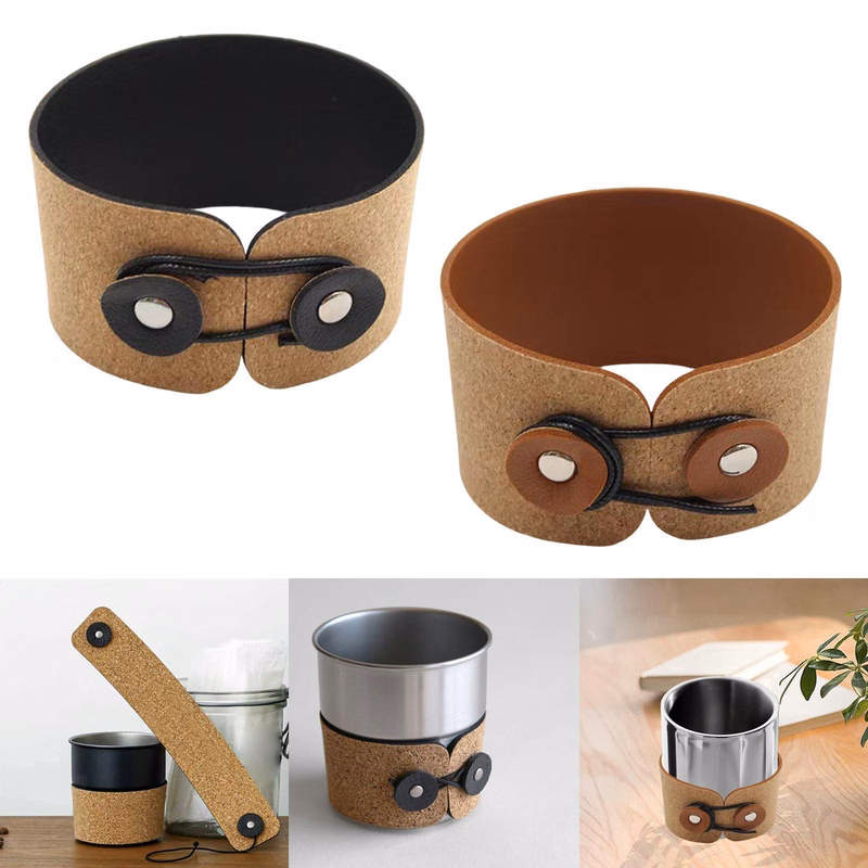 Pu Cork Leather Cup Sleeve/PU Leather Drink Carrier Reusable Cup Sleeves for Shopping Outgoing Trave