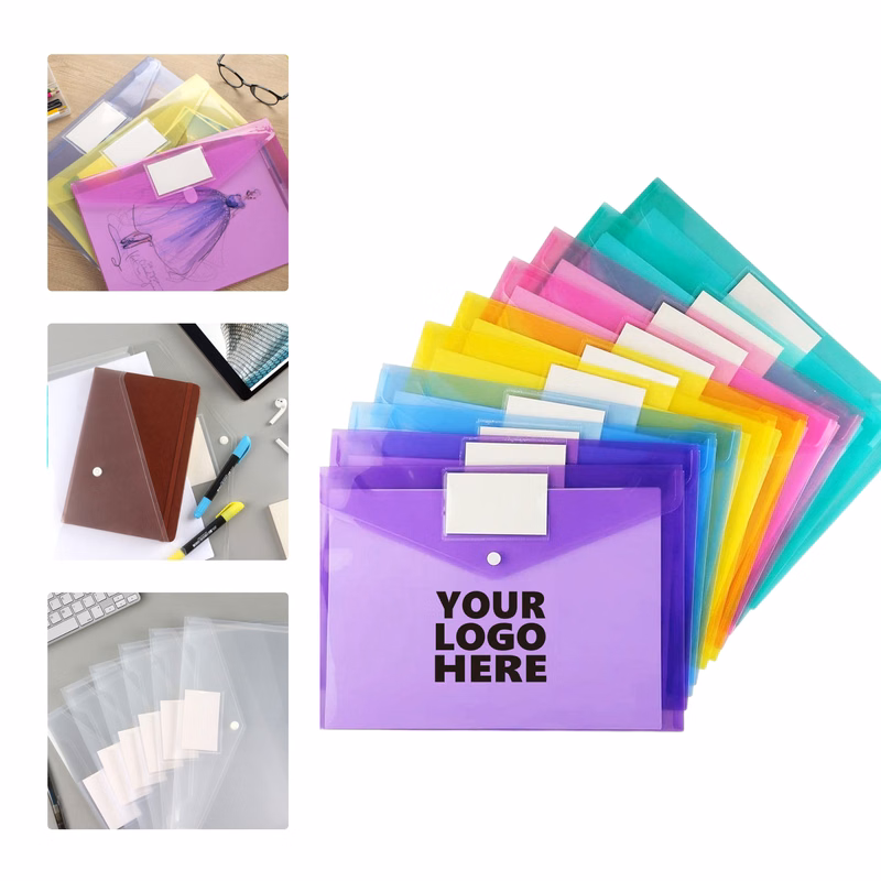 MOQ 50 Snap Button File Bags Colorful Plastic Document Folders