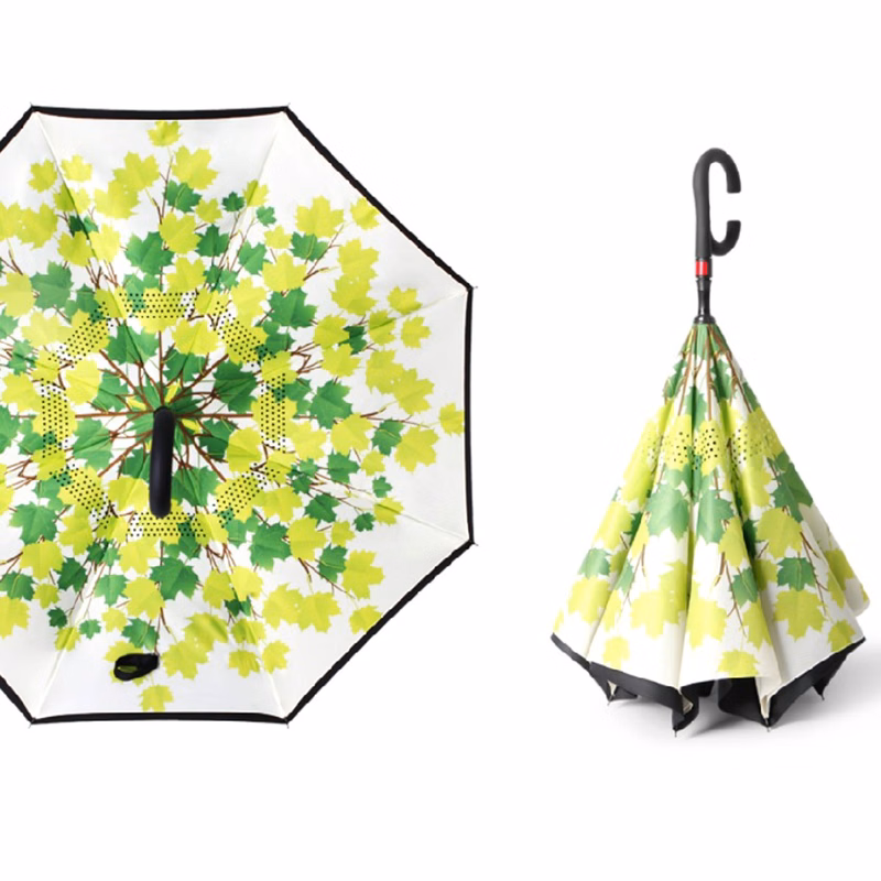 Full Color Inverted Reverse Umbrella with C-Shaped Handle