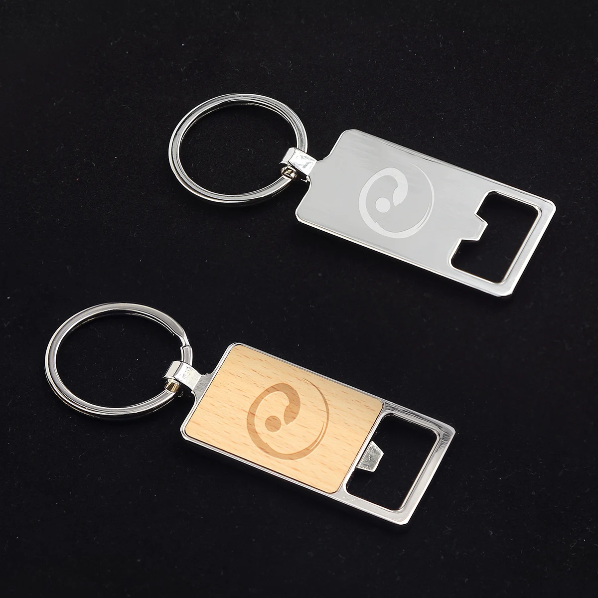Oceanside Rectangular Wood / Metal bottle Opener Key Chain 1