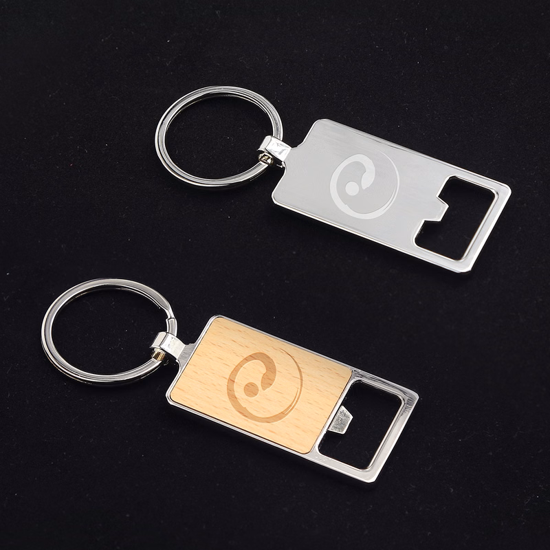Oceanside Rectangular Wood / Metal bottle Opener Key Chain
