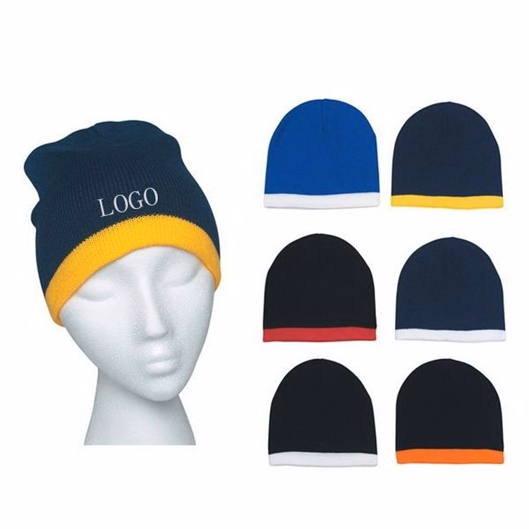 Knit Beanie Cap With Stripe