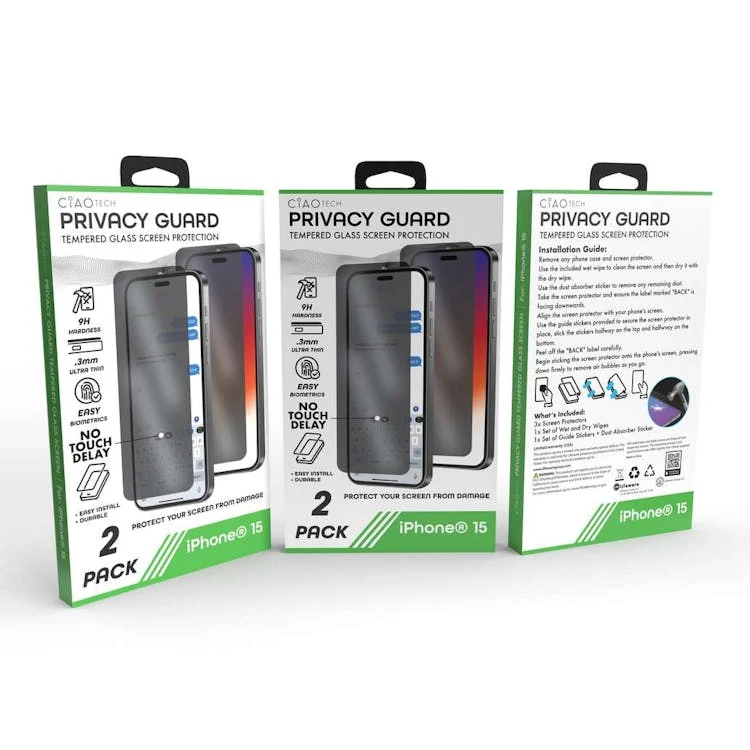 Iphone 15 Glass PrivacyScreen Protector 2pk 1