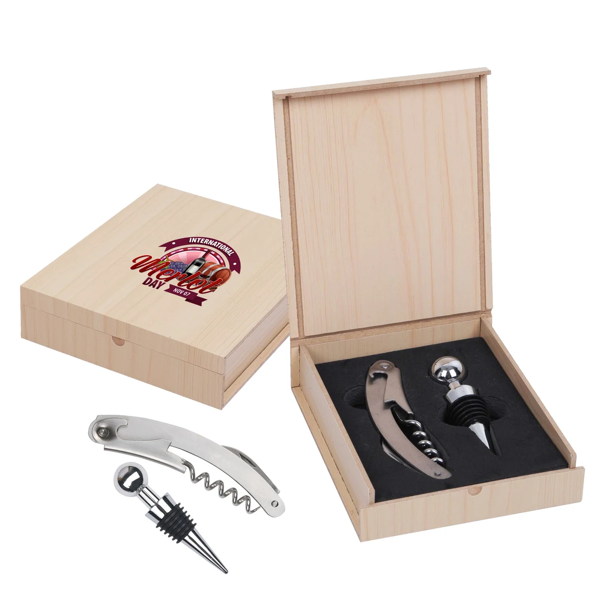 Low MOQ Light Case Set Stainless Wine Opener and Stopper 1