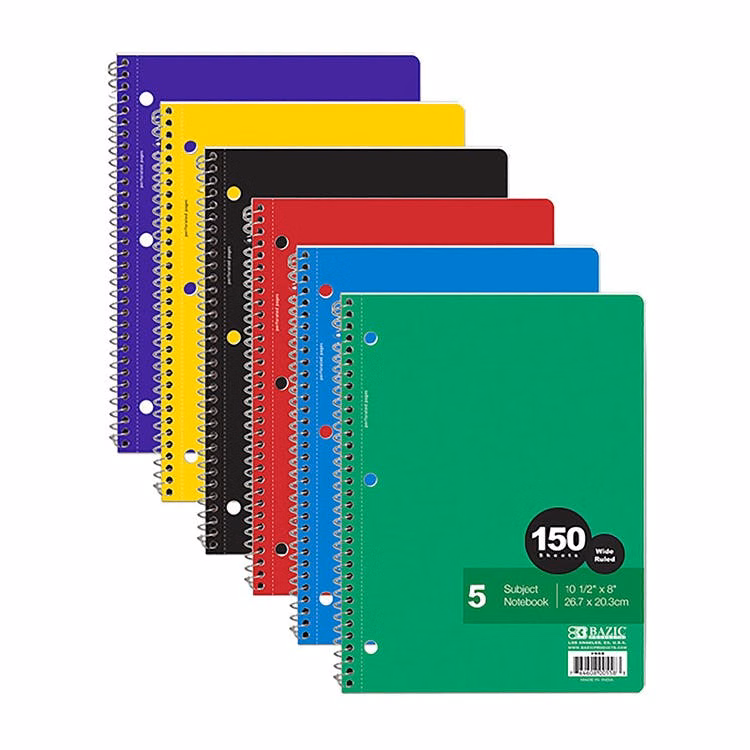 Spiral Notebooks - 150 Sheets Wide Ruled 5 Subject 6 Colors