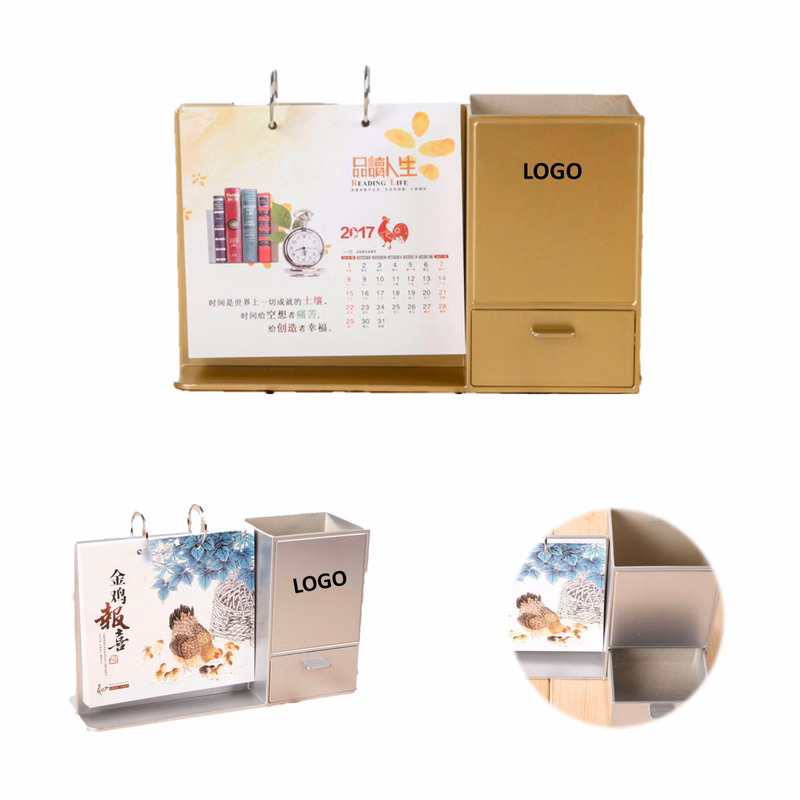 Storage Box Desktop Calendar With Pen Holder