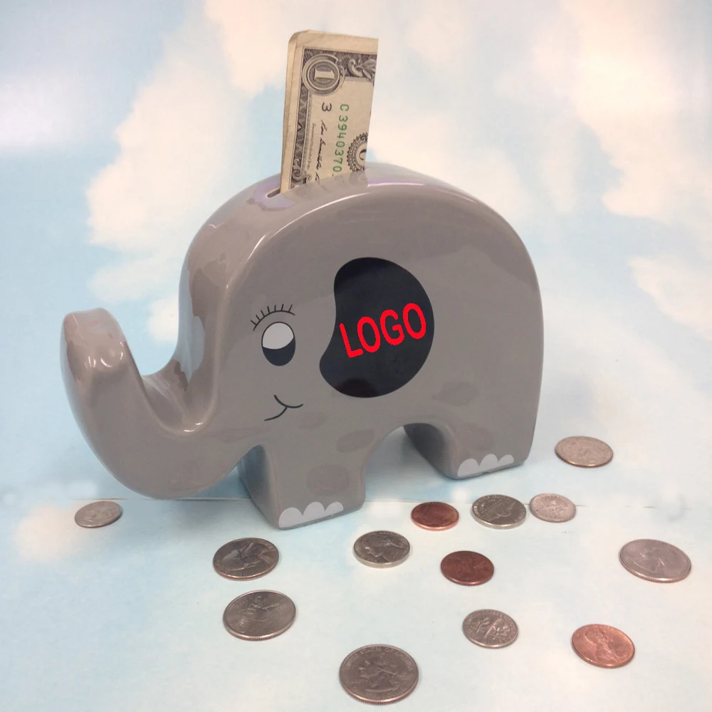 6.5" Ceramic Grey Elephant Coin Bank 1