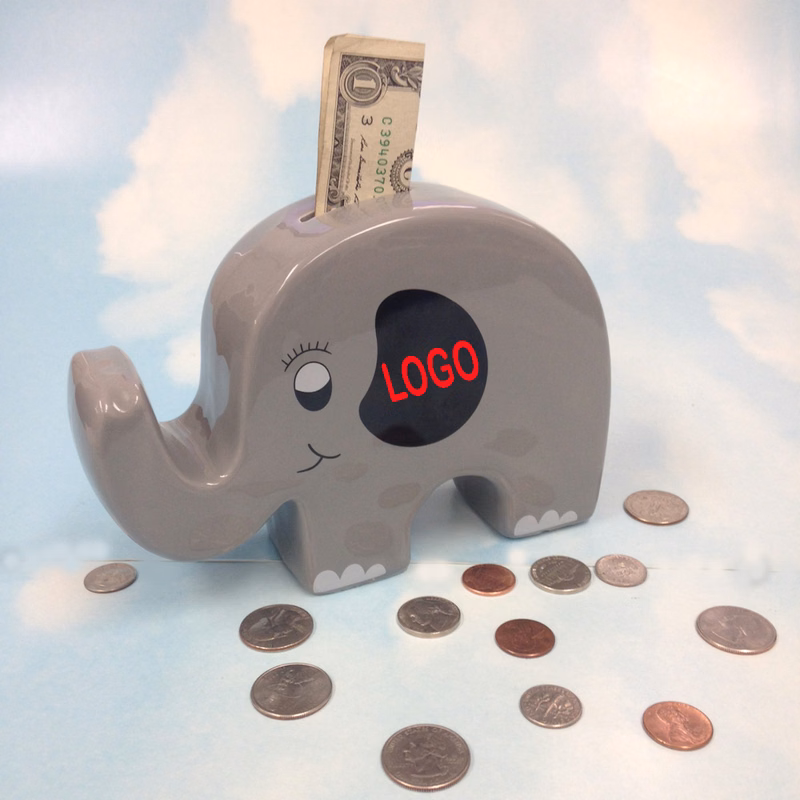 6.5" Ceramic Grey Elephant Coin Bank