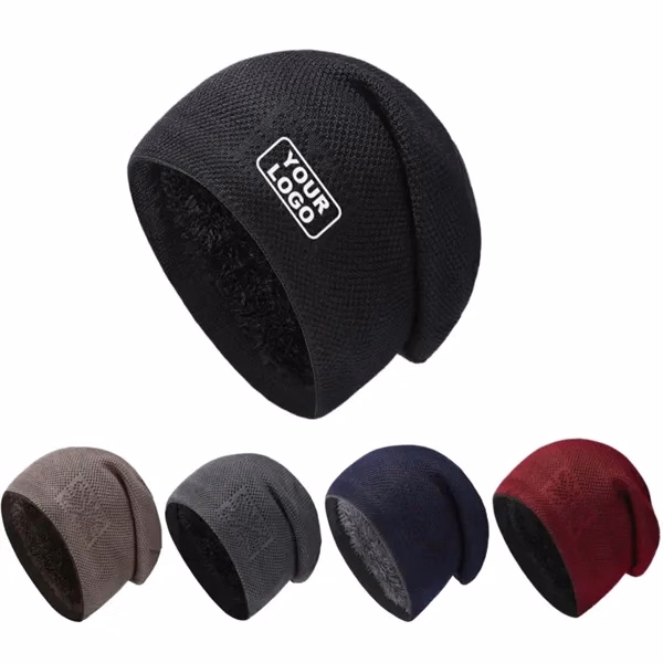 Custom Fleece-Lined Knit Hat with Heat Lock — Winter Outdoor Activity Promo