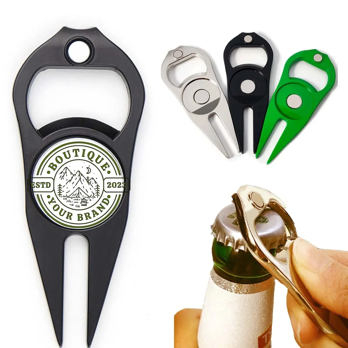 Multi Use Bottle Opener Green Fork Zinc Alloy Ball Marker 1