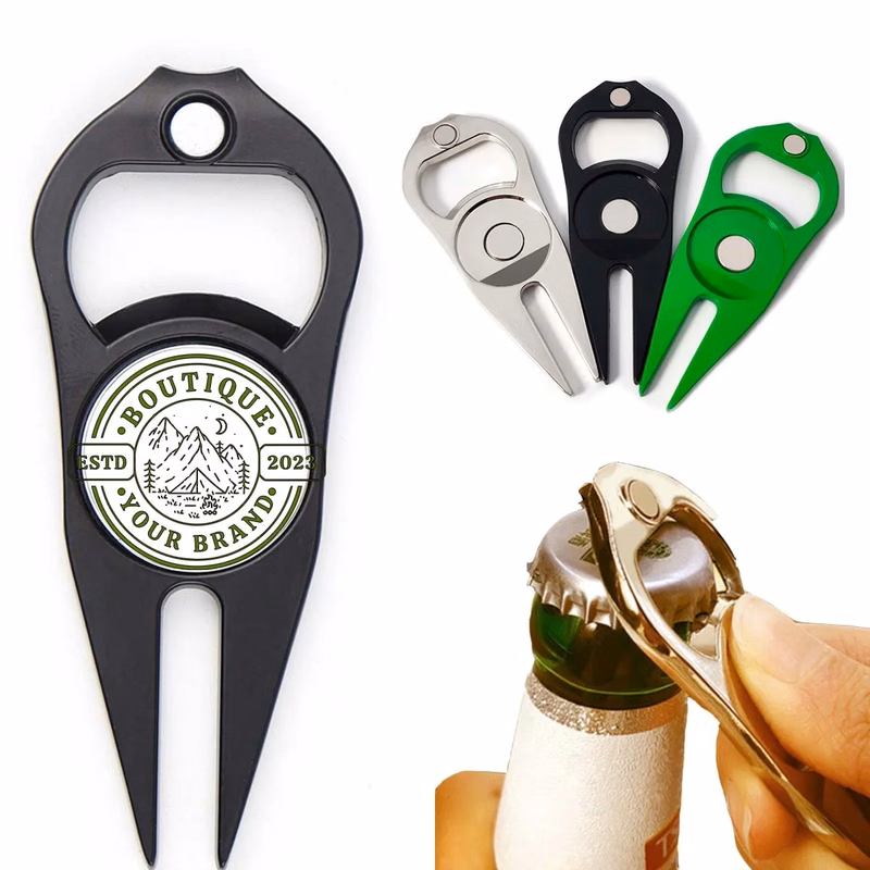 Multi Use Bottle Opener Green Fork Zinc Alloy Ball Marker