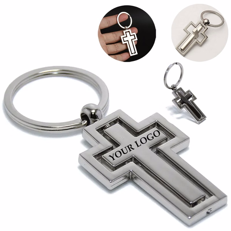 360 Degree Rotating Cross Metal Keychain