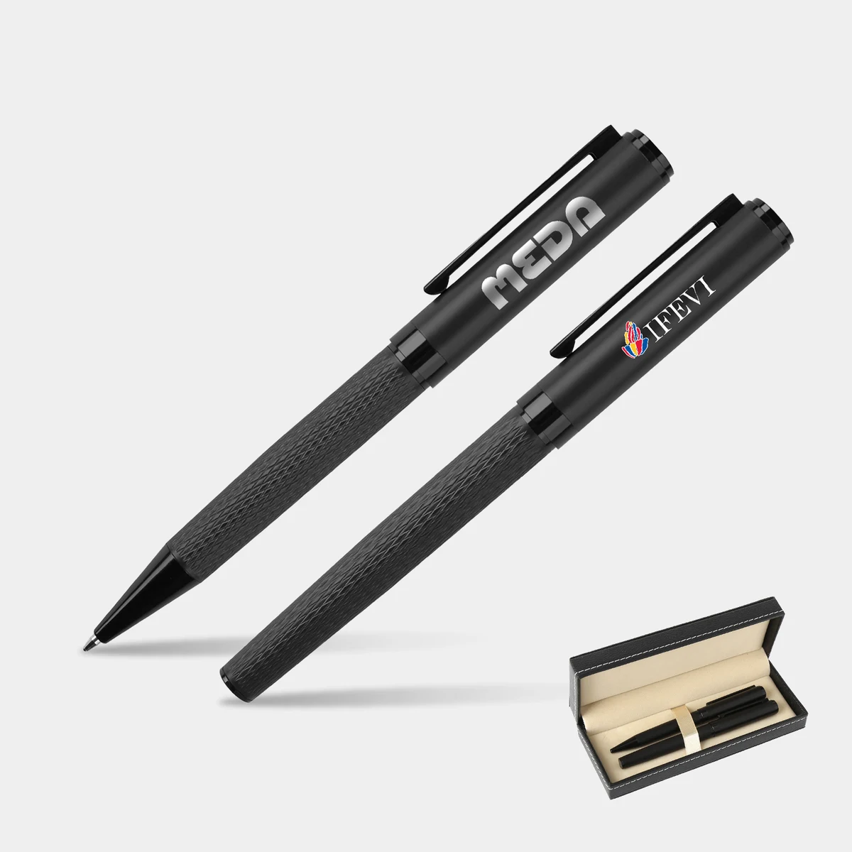 TiTUS® Dimond Pattern Gun metal Pen Set – Ballpoint & Rollerball Duo with Gift Box 1
