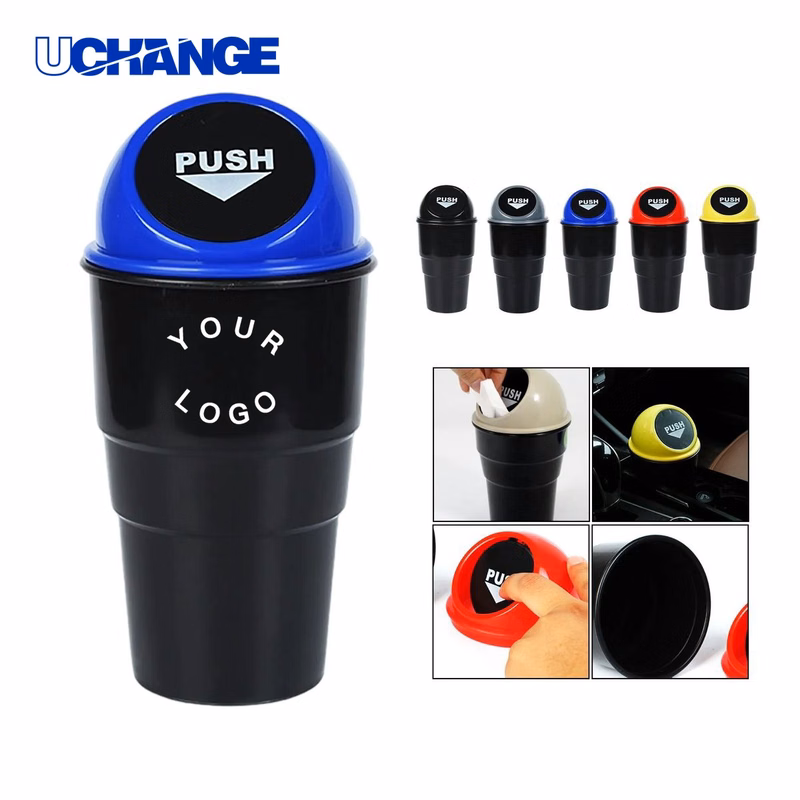 Portable Car Garbage Bin with Push Top for Vehicle Use