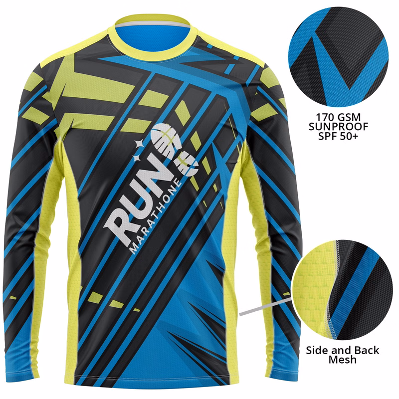 Unisex 170 GSM Sunproof UPF 50+ Sublimation Long Sleeve Fishing T Shirt w/ Side & Back Mesh