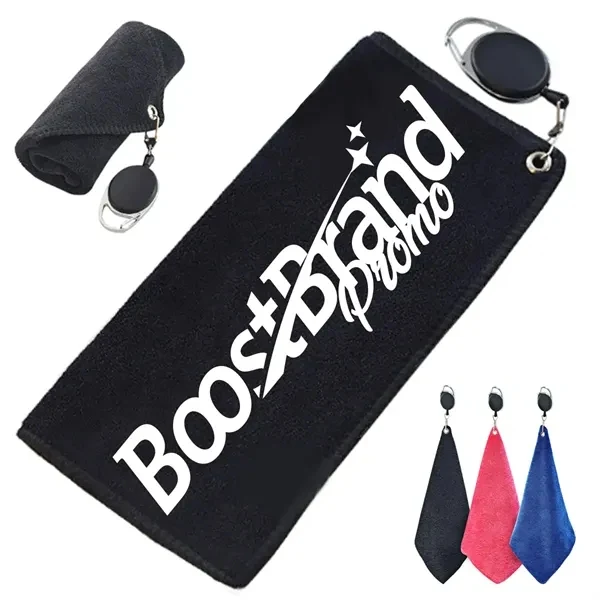 Custom Cotton Golf Towel with Retractable Carabiner Clip — Course Maintenance Essential 1