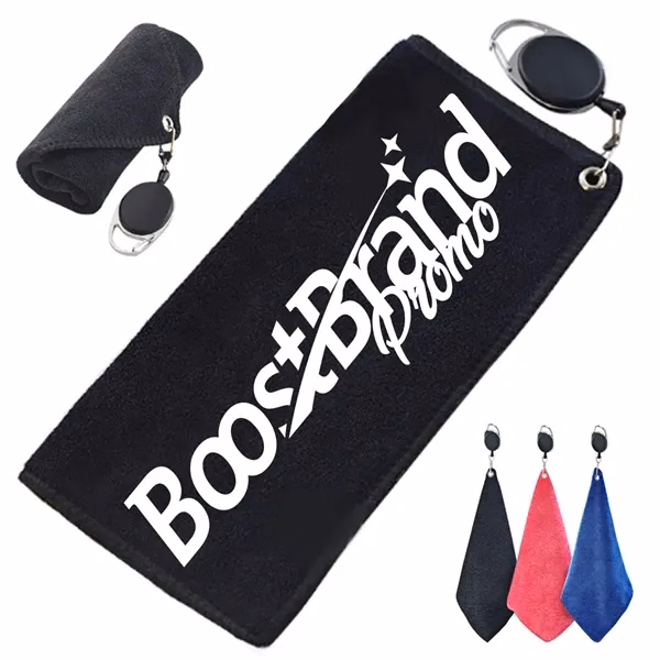 Custom Cotton Golf Towel with Retractable Carabiner Clip — Course Maintenance Essential