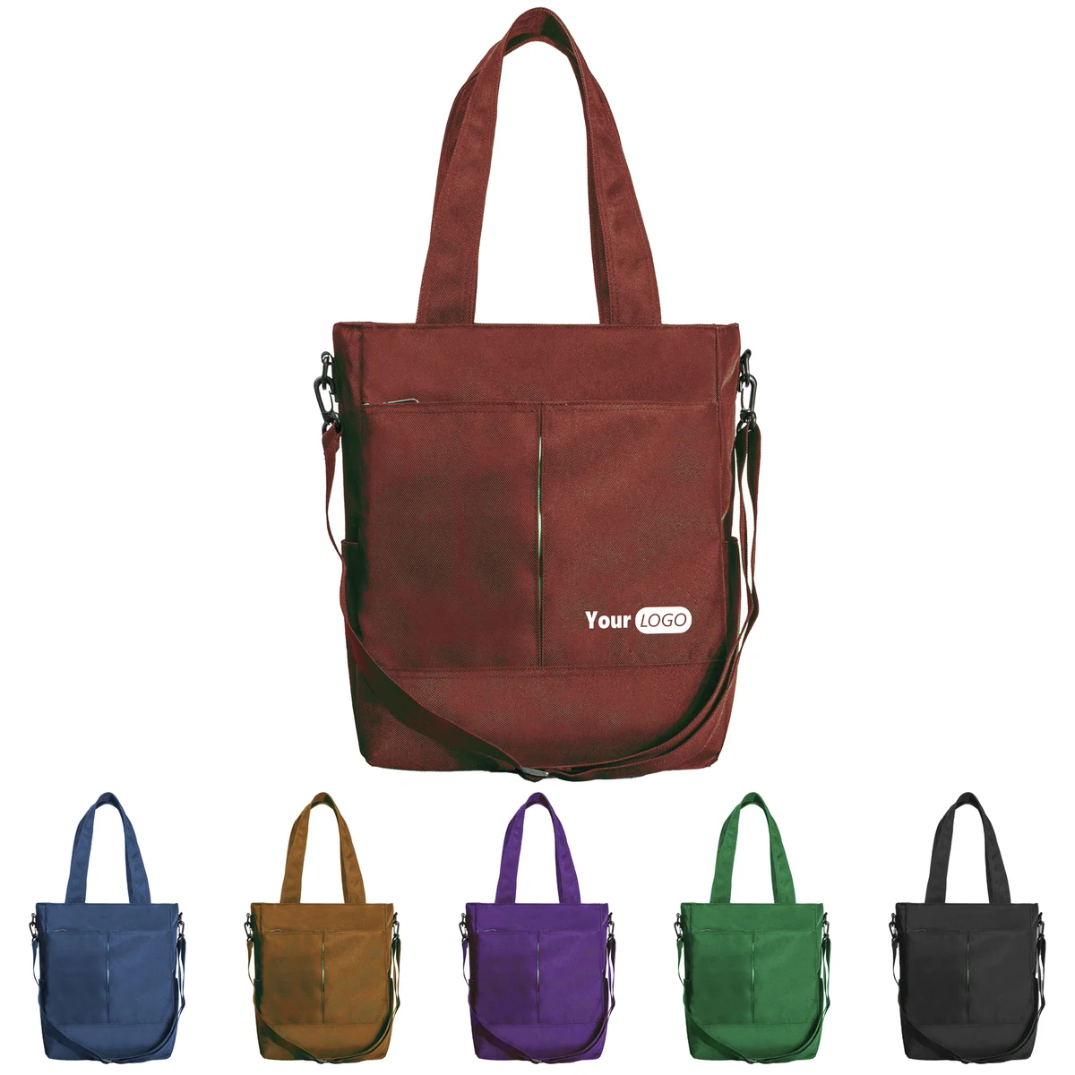 Canvas Durable Tote With Adjustable Strap And Multiple Pockets, custom tote bag with logo imprint 1