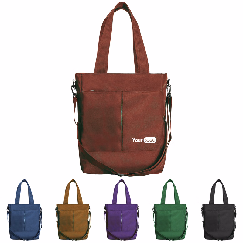 Canvas Durable Tote With Adjustable Strap And Multiple Pockets