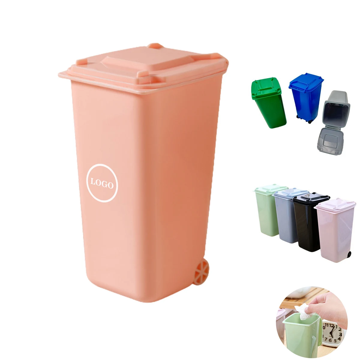 Customizable Mini Desktop Trash Can with Wheels 1