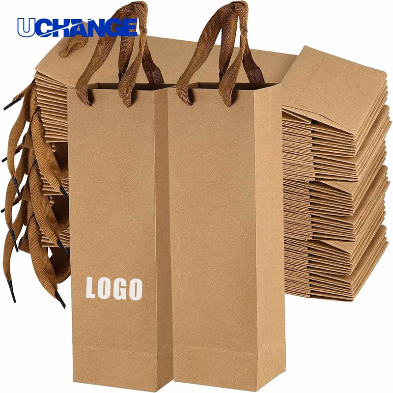 Single Bottle Kraft Paper Wine Bag Container