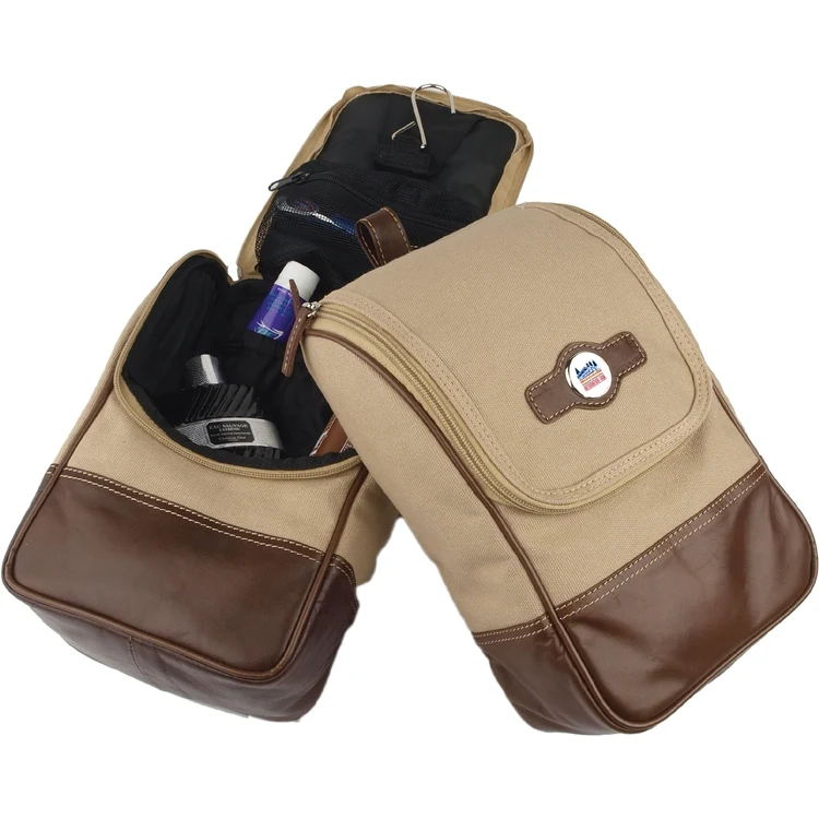 Leather & Canvas Hanging Valet Toiletry Bag 1