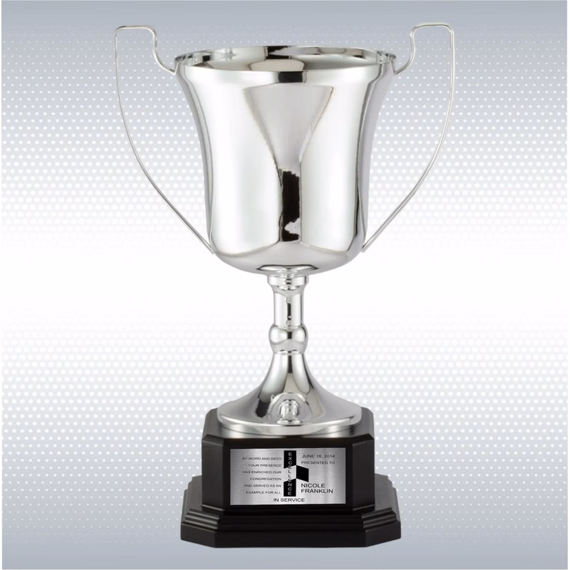 Gold or Silver Full Metal Cup Trophy On Ebony Wood Base