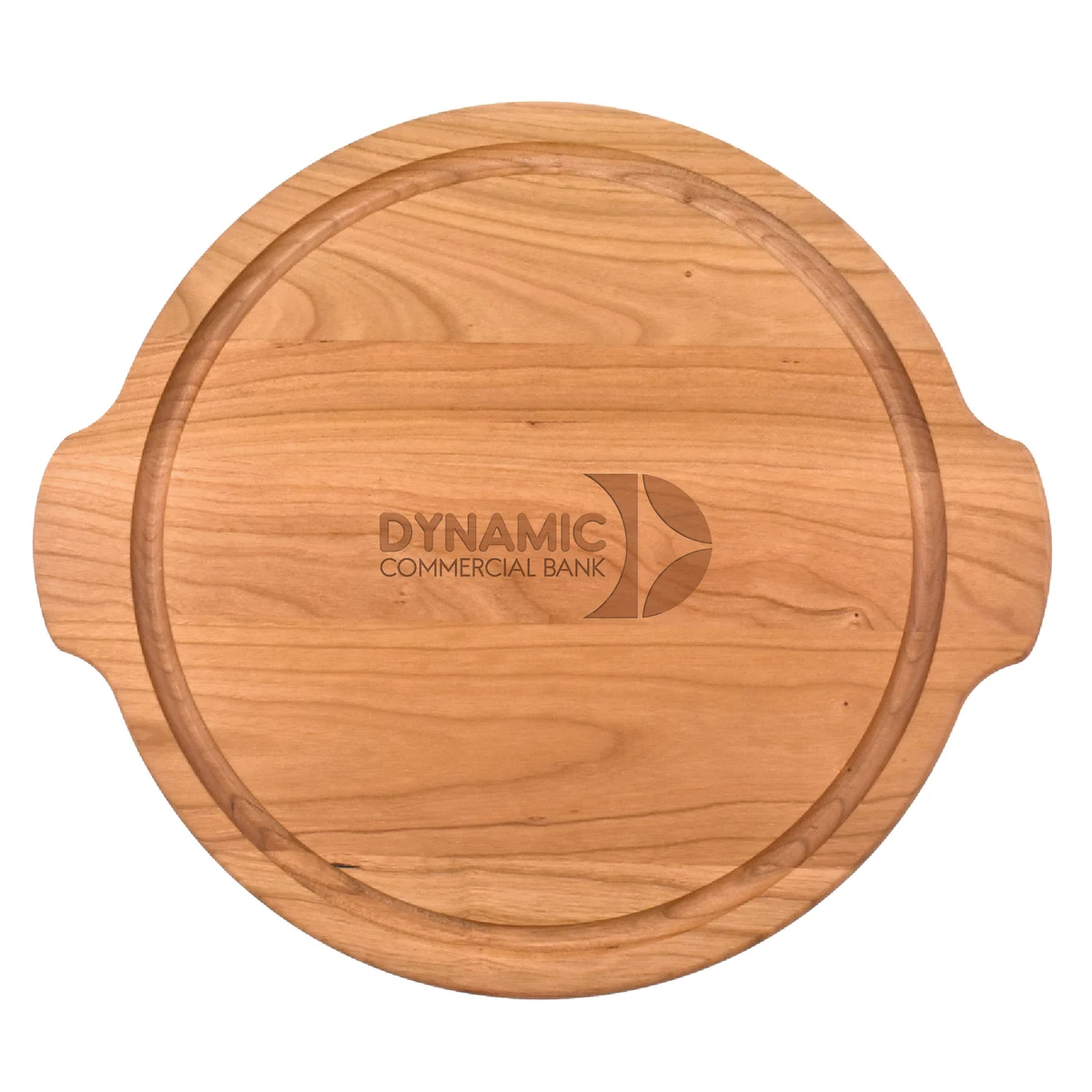 12" Cherry Round Cutting Board w/ Juice Groove & Handles 1