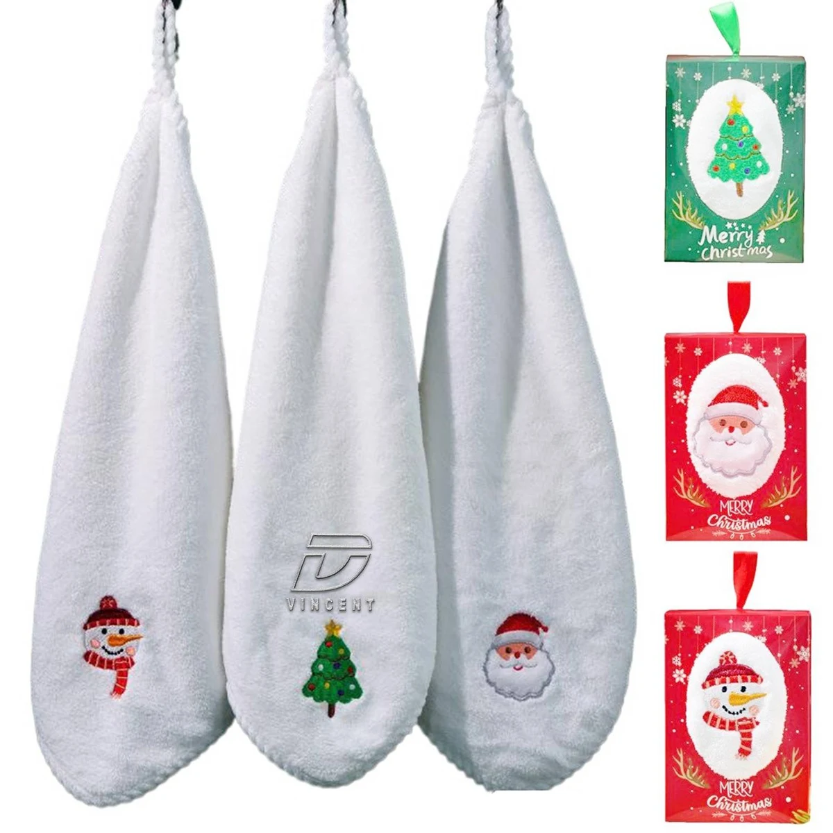 Festive Christmas Coral Fleece Hand Towel Gift Set 1