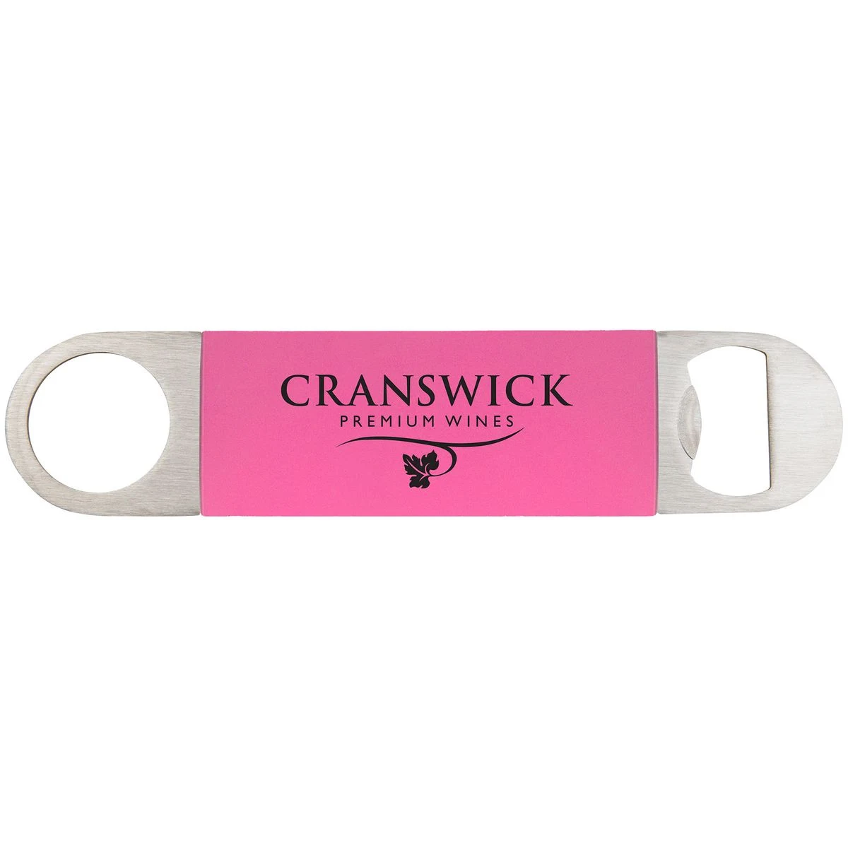 1 1/2" x 7" Pink/Black Bottle Opener with Silicone Grip 1