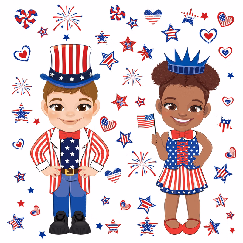 Custom 4th of July Patriotic Double-Sided Window Cling Stickers