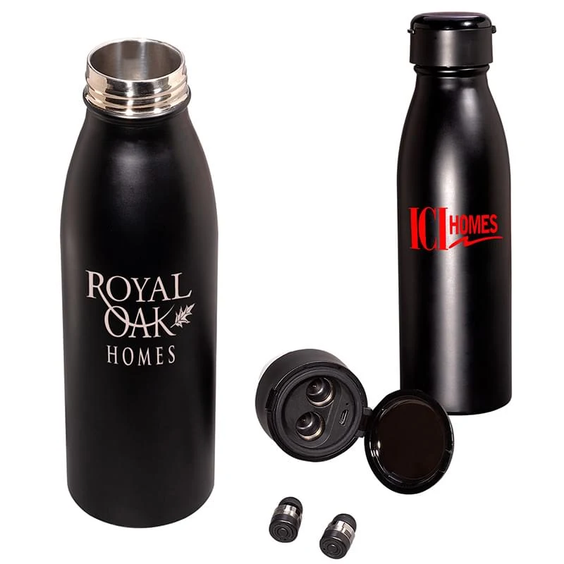 600ml (20 Oz.) Insulated Bottle with Wireless Earbud, custom water bottle with logo imprint 1