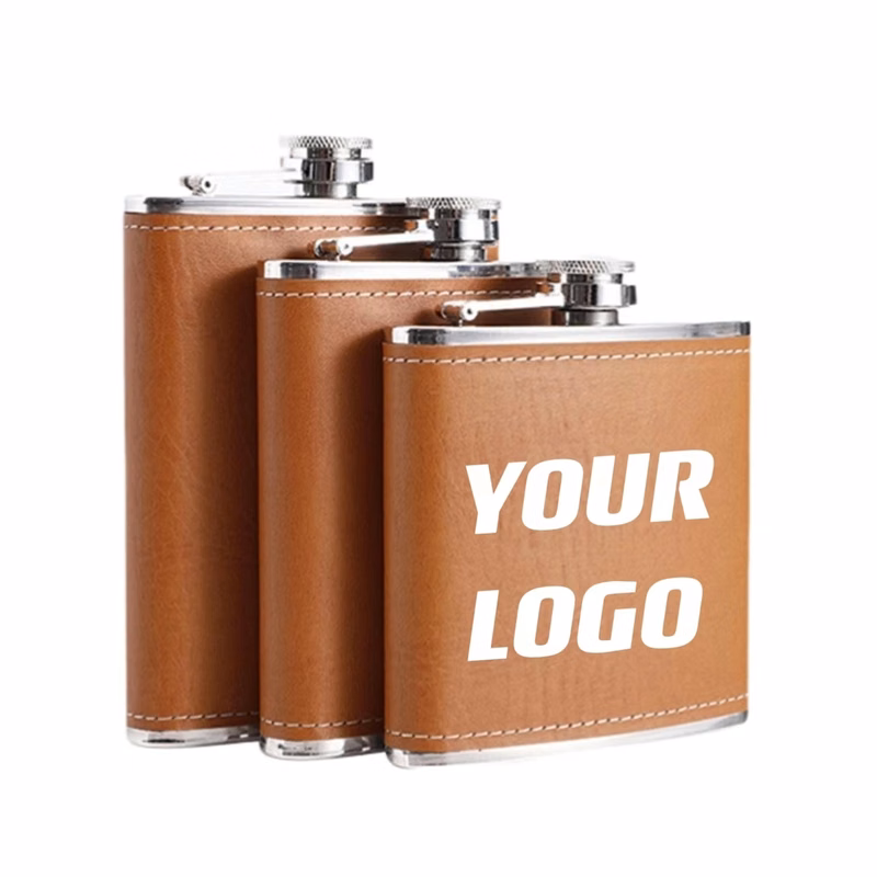 Custom 6 / 7 / 8 oz Stainless Steel Liquor Flask PU Surface