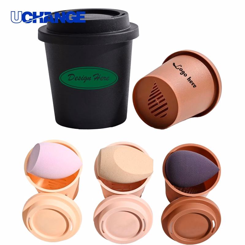 Mini Coffee Cup Shape Beauty Sponge Cup Container