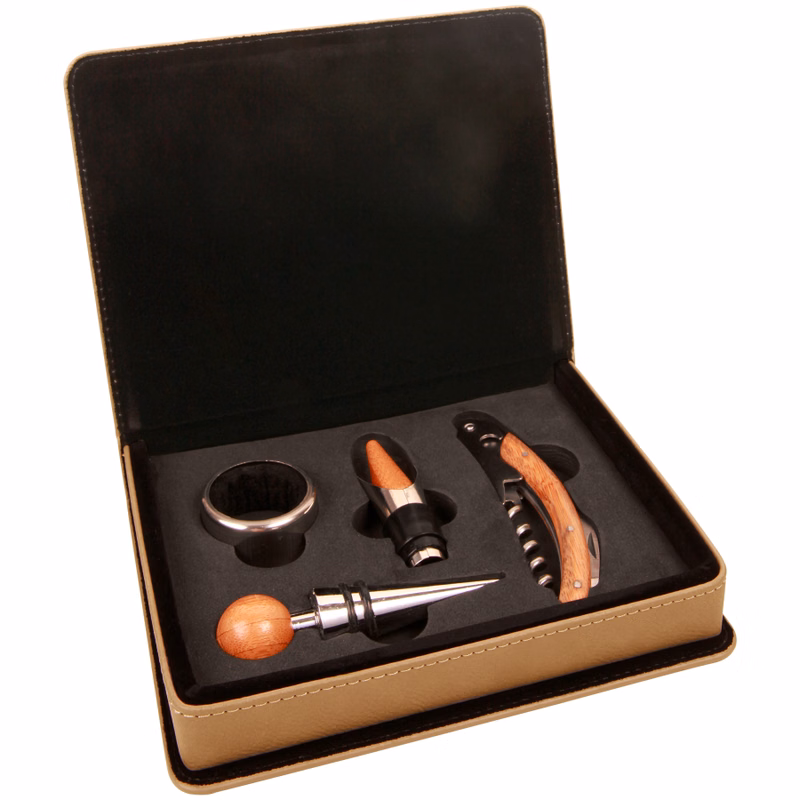 Leatherette Four-piece Wine Set - Light Brown