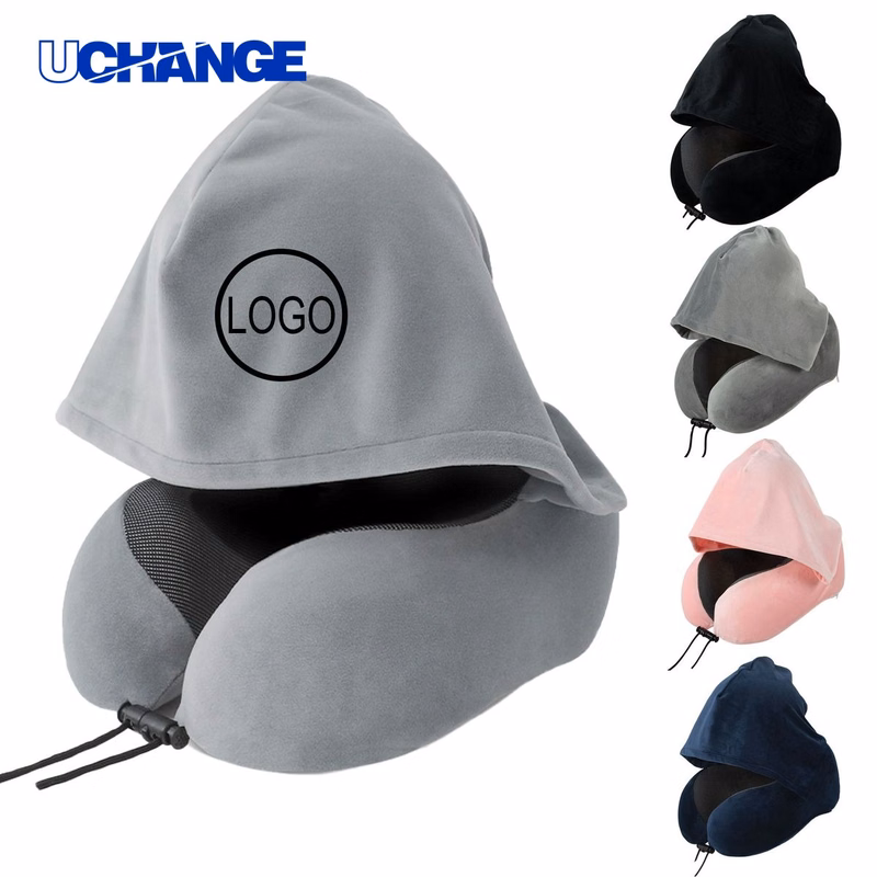 Custom Logo Hooded U Shape Neck Pillow with Bag